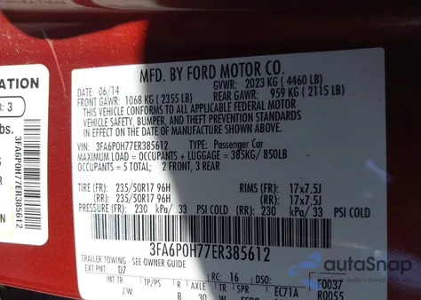 2014 Ford Fusion Se из США, поврежденный, VIN 3FA6P0H77ER385612